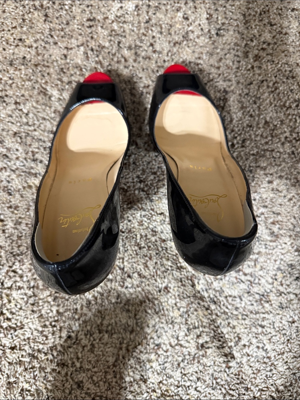 Christian Louboutin Black Patent Peep-Toe Pumps size 37 - Picture 4 of 7